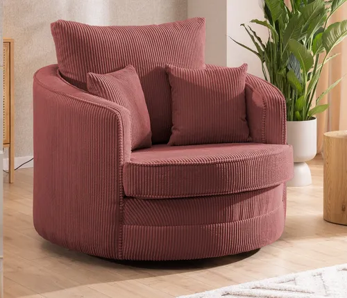S-Style Möbel Drehsessel Ted Love Seat XXL – 360° drehbar aus robustem Cord-Stoff - Funktionssessel mit luxuriöser Cord-Polsterung, 360° drehbar und inklusive 3 Kissen für optimalen Sitzkomfort und modernes Design. Ideal zum Entspannen und Relaxen.