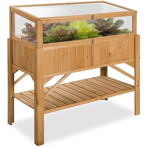 tectake® Frühbeet Aufsatz aus Holz - Hochbeete-Kit mit witterungsbeständigem Holz und funktionalen Hohlkammerplatten für optimale Pflanzbedingungen, ideal für Gartenarbeit ohne Rückenschmerzen.