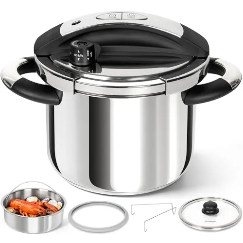 MICHELANGELO Edelstahl-Schnellkochtopf 6 Liter, für Induktion | 3-in-1 Schnellkochtopf, Reiskocher & Dämpfer inkl. Glasdeckel & Dämpfeinsatz, spülmaschinengeeignet