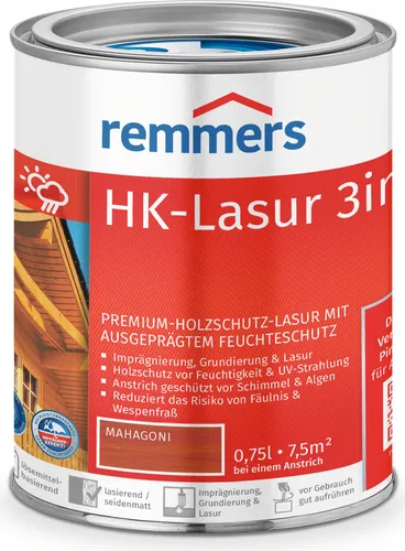 Remmers HK-Lasur mahagoni, 0,75 Liter – 3-in-1 Holzschutz von Remmers