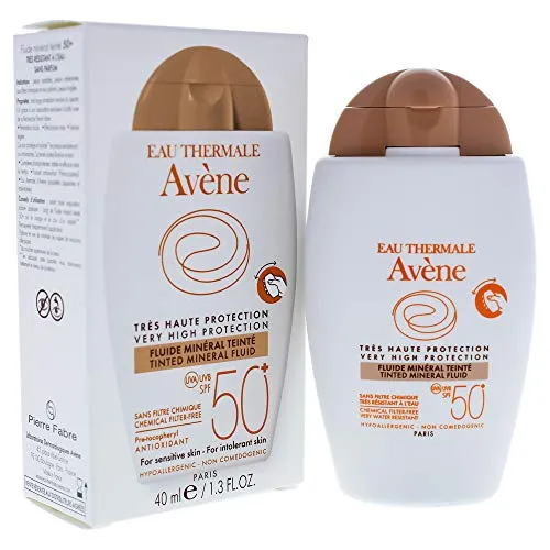 Avene Mineralisches Sonnenfluid SPF 50+ getönt 40 ml - Sonnenschutzmittel ohne chemische Filter, ideal für empfindliche Haut und Intolerante, bietet hohen UV-Schutz und einen leichten Farbton.