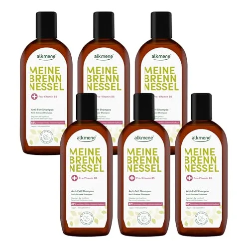 alkmene 6x Shampoo gegen fettige Haare mit Brennnessel 250 ml - Veganes Shampoo fettige Kopfhaut vermindert schnelles Nachfetten - Haarshampoo fettiger Ansatz