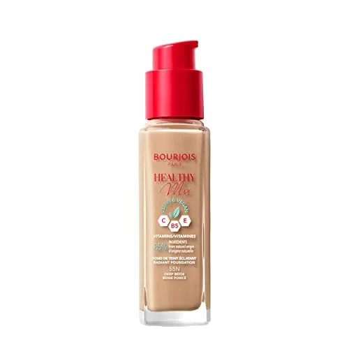 Bourjois Foundation Healthy Mix Radiant 55-Deep Beige - 30ml, strahlender Teint und langanhaltende Feuchtigkeit für ein frisches Hautbild