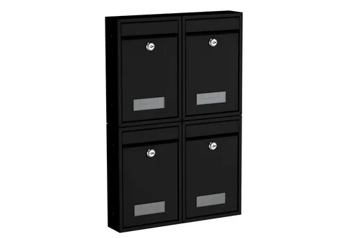 BASI Wandbriefkasten Wandbriefkasten, Maße 320 x 215 x 82 mm (Spar-Set, 4-St), 4er Set, Namensschild, Zylindersch., 2 Schlüssel, schwarz matt
