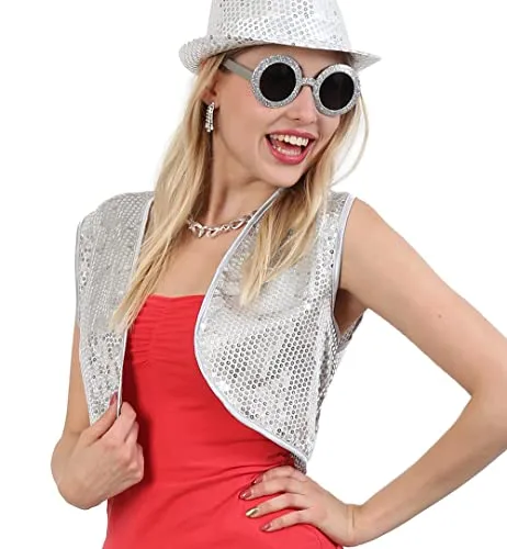 Fritz Fries Pailettenweste Silber Größe M – Glamour für jede Party - Stylische Pailettenweste in Silber, Größe M. Perfekt für festliche Anlässe und besondere Events. Setze ein modisches Statement und glänze im Rampenlicht!