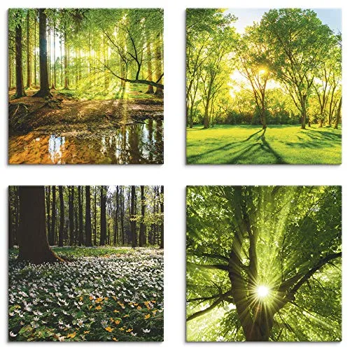 ARTLAND Wanddeko Leinwand Bilder Natur Set 4 tlg. 30x30 cm in grün von ARTland