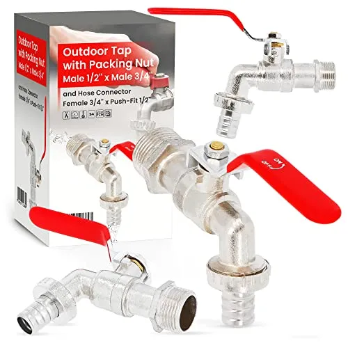 Wasserhahn Kugelnhahn mit Drossel 1/2 AG x 3/4 AG Schlauchanschluss 3/4 IG x 1/2 Hahn Auslaufventil Gartenhahn Messing Außenwasserhahn mit Schlauchkupplung Schlauchverschraubung Garten Auslaufventil