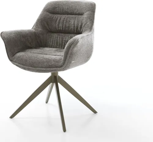 DELIFE Drehstuhl Kaira-Flex Bouclé Soft Schlamm mit Wippfunktion - Stylischer Esszimmerstuhl mit hochwertigem Bouclébezug in sanftem Schlammton. Das breite Kreuzgestell bietet Stabilität, während die komfortable Wippfunktion den Sitzkomfort erhöht. Ideal für stilvolle Einrichtungskonzepte.