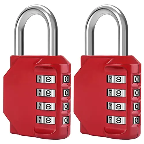 Diyife 2 Pack 4-Stelliges Zahlenschloss, Kombinationsschloss, Vorhängeschloss, Wetterfestes Metall & Plated Steel Combination Lock für Schule, Gym & Sports, Hasp Cabinet & Storage - Rot