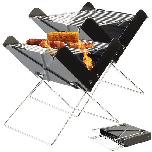 2er-Set Klappbarer Kohle-Grill mit Rost und Kohleschale, 29x25x29 cm