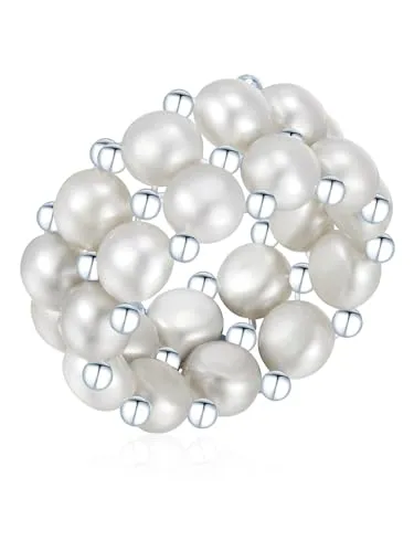 Valero Pearls Damen Perlenring - Eleganter Perlenring aus 4-5 mm grauen Süßwasser-Zuchtperlen, flexibel einstellbar, ideal für Liebhaberinnen von hochwertigem Schmuck.