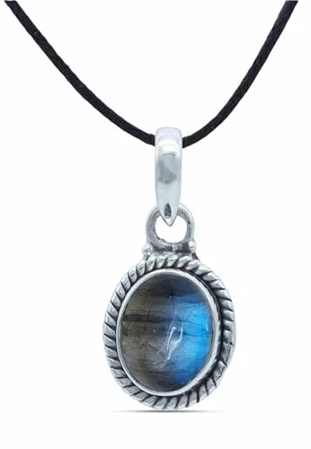 mantraroma Kettenanhänger 925 Silber Labradorit grün blauer Stein Edelstein Kettenanhänger Damen Sterling Silber Halskette Anhänger Geschenk (MAH-156-05)