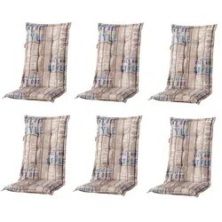 Madison 6x C306 Hochlehner Gartenstuhl Auflagen 8cm taupe gestreift - Hochwertige Gartenstuhlauflagen aus strapazierfähigem Baumwollmischgewebe, ideal für alle Hochlehner-Gartenstühle. Mit 8 cm Stärke bieten sie optimalen Sitzkomfort und sind mit praktischen Bindebändern ausgestattet. Perfekt für entspannte Stunden im Garten.