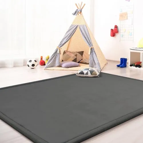 TT Home Krabbelmatte Babyzimmer Teppich Spielmatte Kinder Unifarben rutschfest Flauschig, Farbe: Grau Anthrazit, Größe:120x160 cm