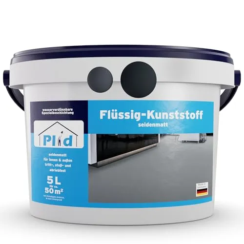 plid Bodenversiegelung Flüssigkunststoff - Wasserfeste Bodenbeschichtung in Anthrazit - Bodenbeschichtung für Innen & Außen, abriebfest und hochdeckend, ideal für Beton, Holz und Estrich. Ergiebigkeit: 10 m² pro Liter, einfache Anwendung mit Pinsel oder Rolle.