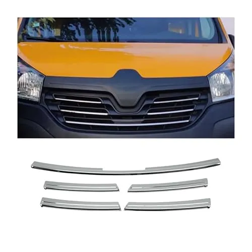 OMAC Zierleisten-Aufkleber Kühlergrill für Renault Trafic III - Edelstahl 5tlg, langlebig und rostbeständig. Schützt vor Kratzern und verleiht Ihrem Fahrzeug ein stilvolles Aussehen. Einfache Installation ohne Bohren!
