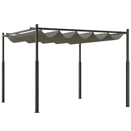 Outsunny Pergola 3x3 m mit Schiebedach und stabiler Konstruktion - Flexibles Sonnendach zur optimalen Beschattung, mit robustem Metallrahmen für hohe Stabilität im Freien. Ideal für Terrasse und Garten, einfach zu montieren und vielseitig einsetzbar.