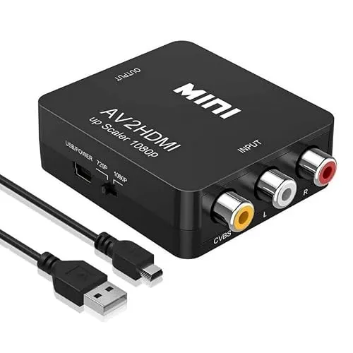 DUOBAGMA RCA auf HDMI Konverter, 1080P RCA Composite CVBS AV zu HDMI Video Audio Konverter Adapter für PS2/ Xbox/SNES/VHS/VCR Videorecorder DVD, Unterstützt PAL/NTSC mit USB-Netzkabel