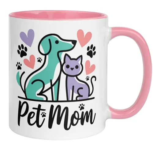 Katzen Hunde Tasse | Pet Mom | Lustige Katzen Kaffeetasse mit Hund & Katze Motiv | Witziges Geschenk für Tierfreunde & Haustier-Mamas | Becher für Frauen Mädchen Katzenfreunde