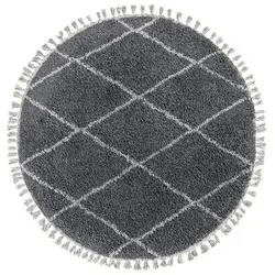 Tesso Living Hochflor-Teppich BLAKE Shaggy Teppich Wohnzimmer Rauten Design, rund, Höhe: 30 mm, Langflor, skandinavisches Design, gemütlich strapazierfähig, langlebig schwarz rund | 155 cm x 155 cm x 30 mm