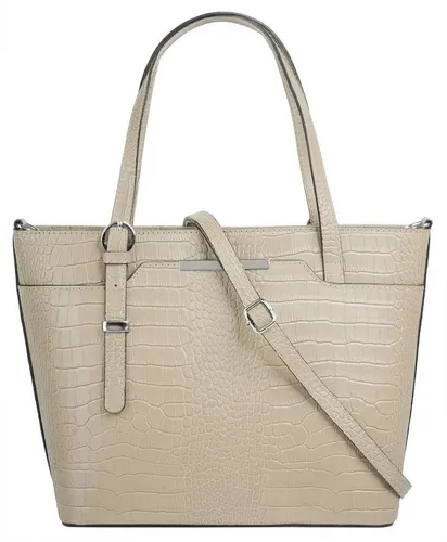 Elegante Henkeltasche CLUTY aus Leder - Handtasche in beige mit Reptilienprägung, aus 100% Rindleder, Made in Italy. Ideal für die Organisation mit mehreren Fächern und Smartphonefach, perfekt für den täglichen Gebrauch.