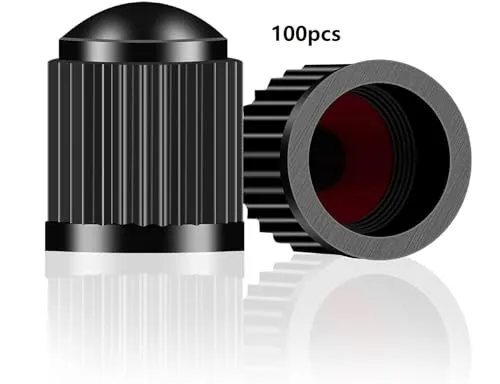 URAQT 100 x Ventilkappen Auto,Universelle Auto Reifen Ventilkappen Radventilkappen aus Kunststoff mit Gummiichtungsring Reifenventilkappen Autoventil für Auto SUV Motorrad LKW Fahrräder Schwarz