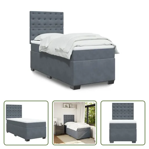 The Living Store Boxspringbett mit Matratze Dunkelgrau 80x200 cm Samt