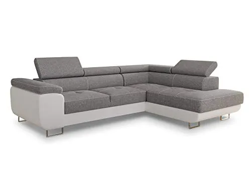 Ecksofa Caris - Schlaffunktion & einstellbare Kopfstützen - Sofas & Couches mit Schlaffunktion und Bettkasten (Schlaffläche: 195x123 cm), hochelastischer Sitzkomfort und freistehendes Design für vielseitige Nutzung.