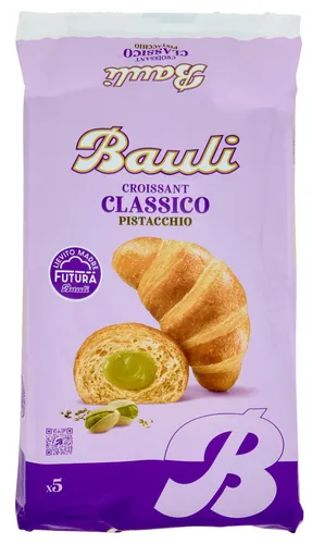 Bauli Croissants mit Pistaziencreme 250g - Kekse & Kleingebäck, zarte Croissants gefüllt mit feiner Pistaziencreme für einen unwiderstehlichen Genuss.