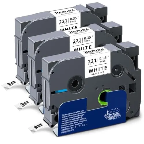 3x XemaX Schriftband Kompatibel für Brother P-Touch TZe-221 TZe221 für Brother P-Touch Bänder 9mm für PT-1010 H105 H100LB 1000 P300BT H100R D400 E100 H110 Beschriftungsgerät, Schwarz auf weiß