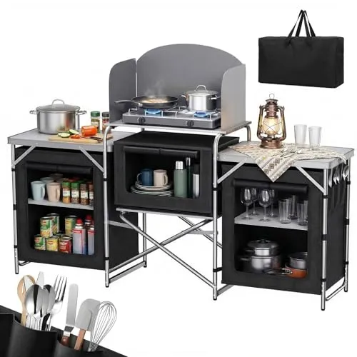 Sekey Klappbarer Campingtisch XXL mit Windschutz und Tragetasche