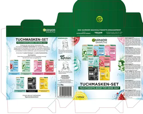 GARNIER Tuchmaske Garnier SkinActive Tuchmasken-Set Set, 7-tlg., vielseitige Pflege durch sieben verschiedene Tuchmasken
