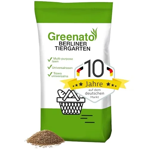 Greenato Rasensamen Berliner Tiergarten 25 kg - Schnellkeimender Zierrasen - Rasensaat für 1000-1250m² - Robuster, pflegeleichter Zierrasen mit schneller Keimung und Trockenheitsresistenz, ideal für Garten und Spielrasen.