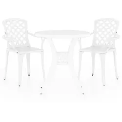 vidaXL 3-tlg. Bistro-Set Aluminiumguss Weiß - Gartenmöbel-Set aus robustem Aluminiumguss, wetterfest und ideal für den Außenbereich. Mit elegantem Design und Schirmloch für optimalen Sonnenschutz.