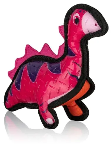 Knuffelwuff Hundespielzeug Dinosaurier Diplodocus aus Gummi und Gewebe - Wurf- und Apportierspaß für Land und Wasser mit integriertem Quietscher - BPA-frei