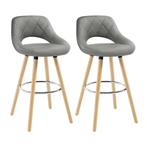 WOLTU Barhocker 2er Set, Barstuhl Küchenhocker Thekenhocker, Hocker mit Rückenlehne Fußstütze, aus Holz Kunstleder, für Bar Küche Theke Restaurant Café, Grau, BH111gr-2