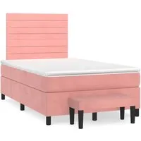 vidaXL Boxspringbett Rosa 120x200 cm mit Matratze - Stylisches Boxspringbett in Rosa, ausgestattet mit einer bequemen Matratze und höhenverstellbarem Kopfteil für optimalen Schlafkomfort und eine elegante Wohnatmosphäre.