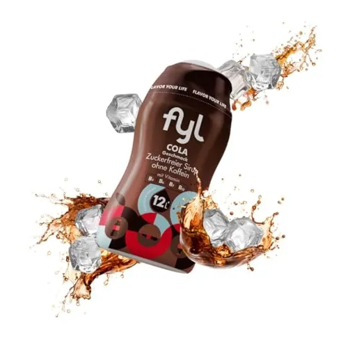 fyl Sirup zuckerfrei - Cola Geschmack, 48ml Getränkesirup für 12L Fertiggetränk – Vitamin-B-Komplex - perfekter Durstlöscher für zu Hause und Unterwegs