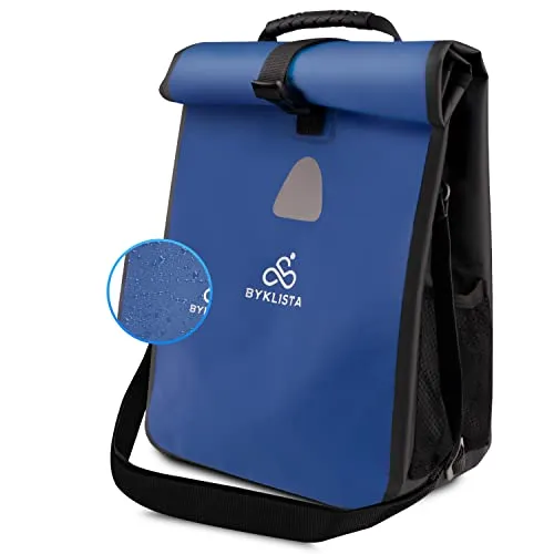 BYKLISTA Fahrradtaschen für Gepäckträger wasserdicht + Reflektoren + Schultergurt – Fahrrad Gepäckträgertasche Fahrradtasche - Satteltaschen für Fahrrad Blau - M