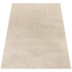 Paco Home Teppich Wohnzimmer Kurzflor, Moderne geometrische abstrakte Muster, 3D-Effekt, Regenbogen und Karo Design, glänzend luxuriös Ton in Ton, Farbe:Beige - Geometrisch, Grösse:230x320 cm