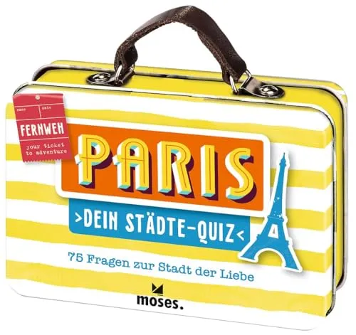 moses. Dein Städte-Quiz Paris – 75 Fragen zur Stadt der Liebe, Kartenset mit Fragen und Bildern rund um Sehenswürdigkeiten, Geschichte und Kultur, in einer Blechdose (Fernweh)