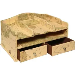Ambiente Haus Organizer Aufsatz für Schreibtische Weltkarte - Tischorganizer im Weltkarten-Stil, 7 Fächer inklusive 2 ausziehbare Schubladen, sorgt für Ordnung und Stil auf Ihrem Schreibtisch.