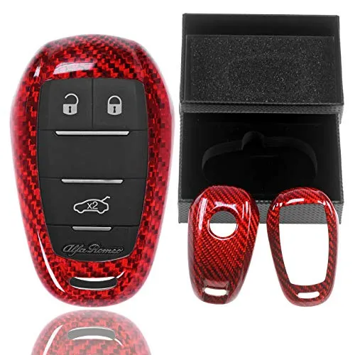 Auto Schlüssel Schutz Hülle Carbon-Optik Rot für ALFA Romeo - Schlüsselanhänger für ALFA ROMEO Guiletta, Guilia, Stelvio. Hochwertige 2-teilige Hülle aus echtem Kohlefaser in stylischer Carbon-Optik, idealer Schutz und einfache Montage.
