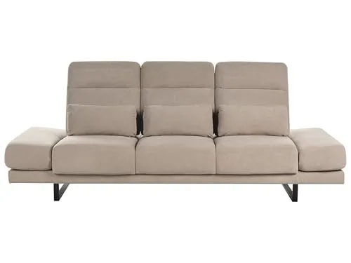 Beliani Ikast 3-Sitzer Sofa beige/Taupe - Modernes Sofa mit verstellbarer Sitztiefe, hochwertigem Stoffbezug und robusten Stahlkufen. Ideal für stilvolle Wohnzimmer und komfortable Entspannung.
