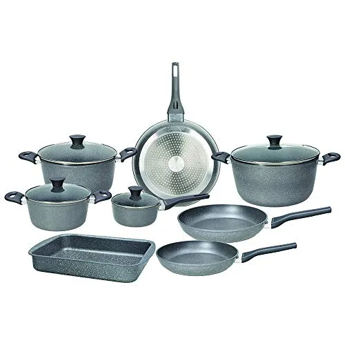 Tognana Porcellane V979112PHAE Topf-Set 12 Stück - Silber - Hochwertiges 12-teiliges Topf-Set aus Aluminium mit Teflonbeschichtung, inklusive 4 Kochtöpfen und 3 Pfannen – ideal für kreative Kochabende.