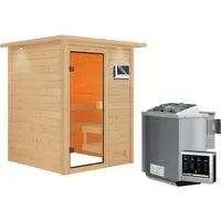 Woodfeeling Sauna Sandra mit 9 kW Bio-Ofen und LED-Dachkranz
