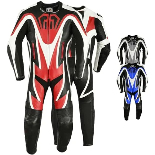 German Wear Einteiler Motorradkombi Motorrad Lederkombi aus Rindsleder echtleder Kombi, Größe:56/2XL, Farbe:Rot