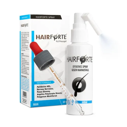 Hairforte Spray 3% Procapil gegen Haarverlust - Nahrungsergänzungsmittel mit DHT Blocker, fördert das Haarwachstum und verhindert Haarausfall, rezeptfrei erhältlich.