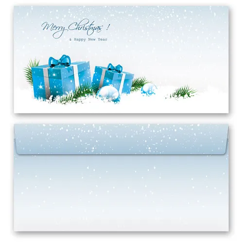 Motiv-Briefumschläge BLAUE WEIHNACHTSGESCHENKE in blau von Paper-Media