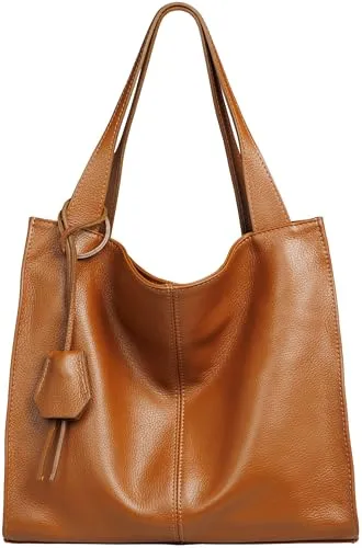 Caspar Damen Leder Schultertasche XL Shopper in braun von Caspar